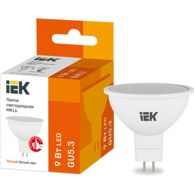 Лампа светодиодная IEK MR16 софит 9Вт 230В 3000К GU5,3 - LLE-MR16-9-230-30-GU5