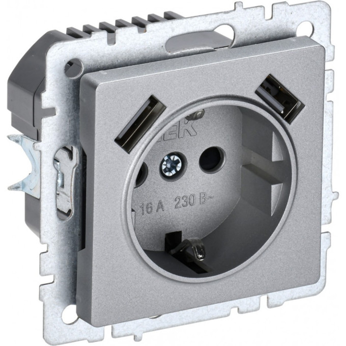 Розетка IEK BRITE РЮш10-2-БрА 16А с USB A+A 3,1А BR-R14-16-U21-D31-K47